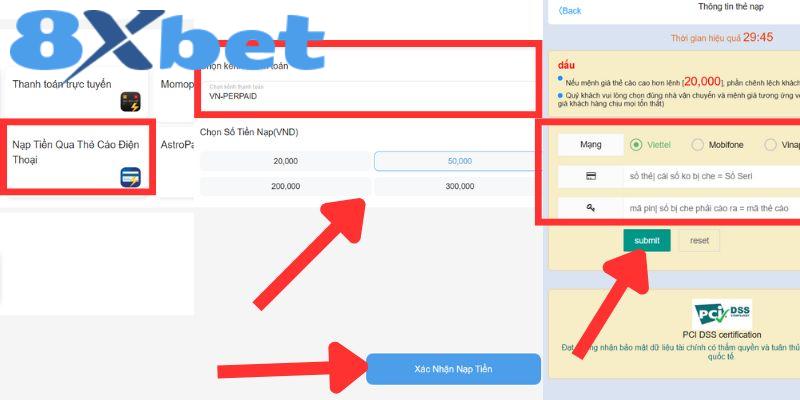 Cách thức nạp tiền 8xbet với thẻ cào điện thoại